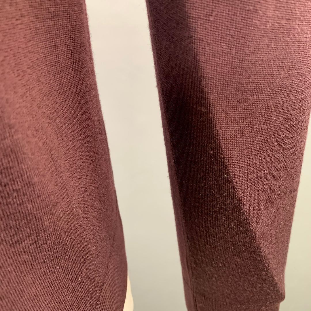 LANVIN Size L Burgundy Wool Blend V-Neck Pullover