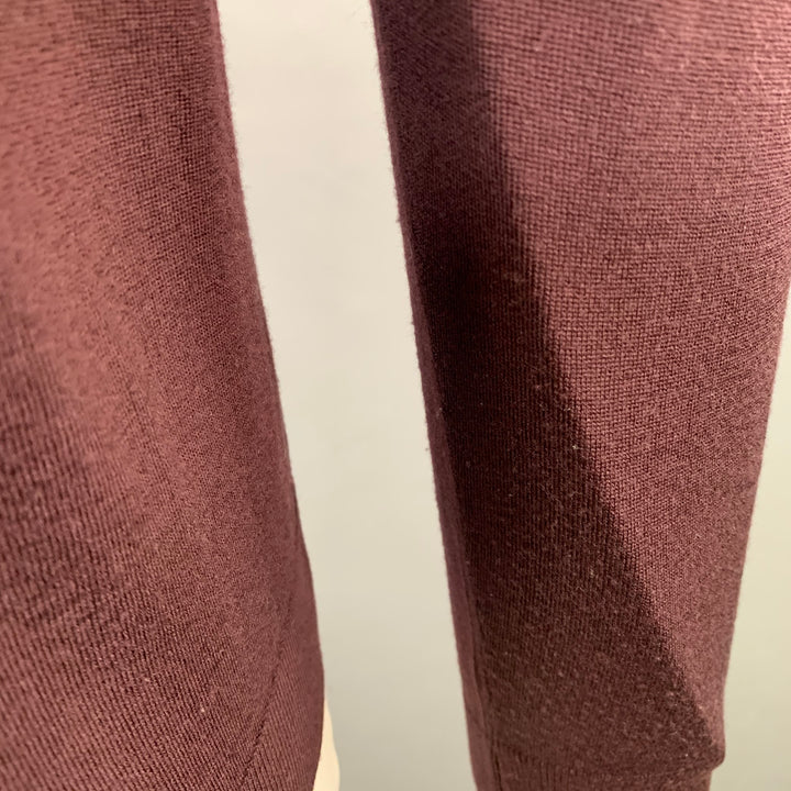 LANVIN Size L Burgundy Wool Blend V-Neck Pullover
