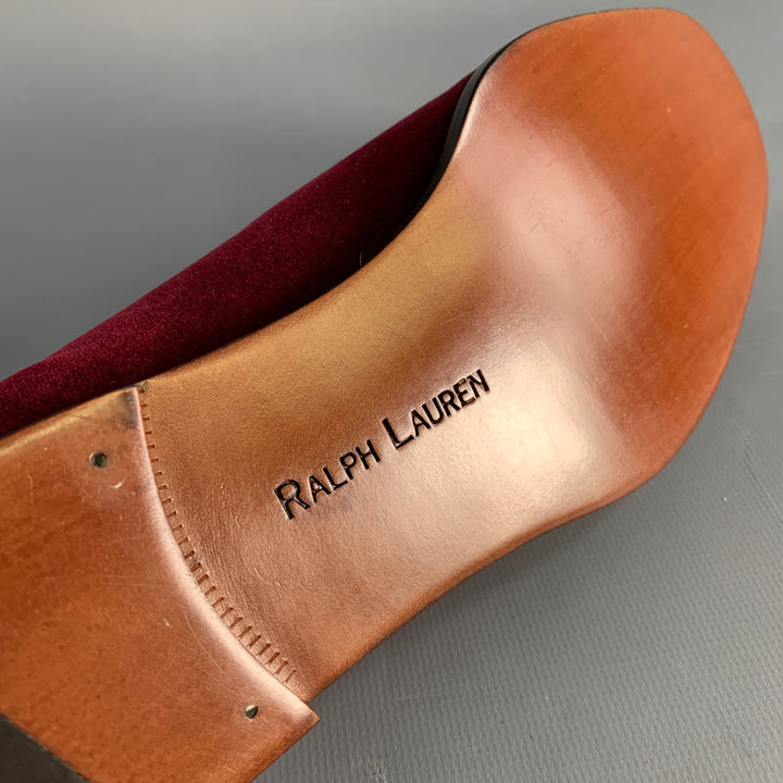 RALPH LAUREN Size 9.5 Burgundy Velvet Monogram Slip On Flats