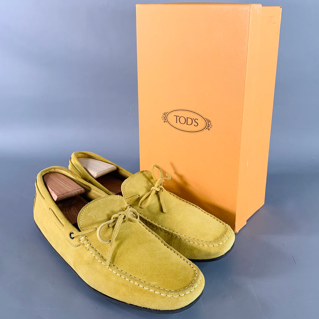 TOD'S Size 12.5 Yellow Suede Rubber Sole Drivers Loafers