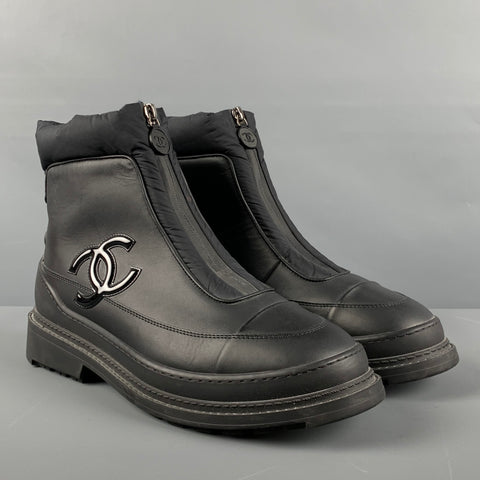 CHANEL Talla 11 Botas acolchadas de nailon negro