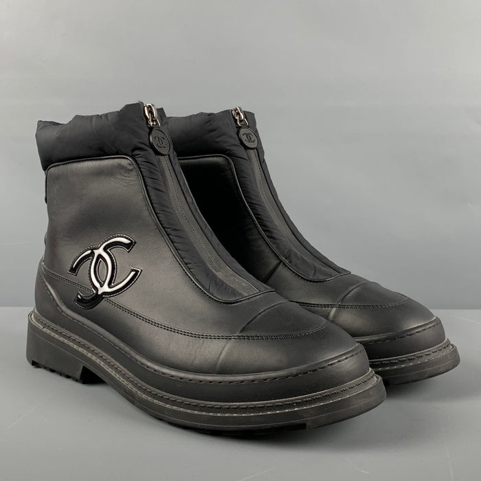 CHANEL Size 11 Black Nylon Quilted Boots