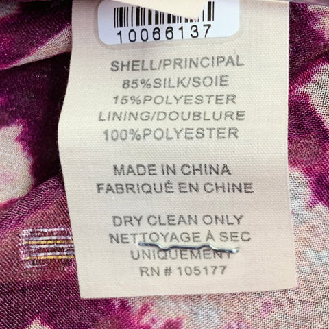 ULLA JOHNSON Size 4 Purple Yellow Silk Blend Abstract Bishop Sleeve Casual Top