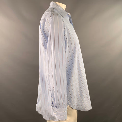 TURNBULL & ASSER Vintage Size L Blue Navy White Stripe Cotton French Cuff Long Sleeve Shirt