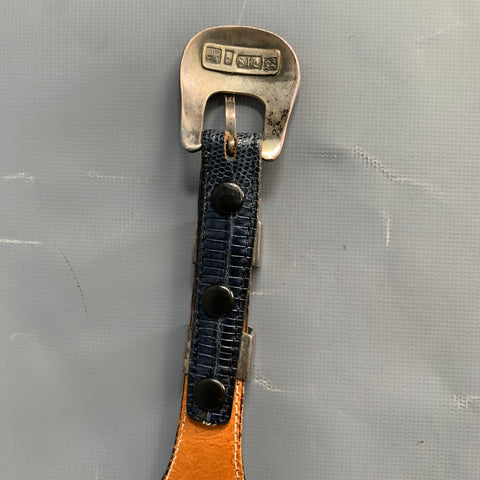 JAMES REID Size 36 Blue Navy Nubuck Lizard Belt