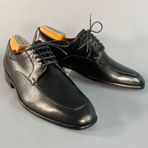 MAGNANNI Size 8.5 Black Leather Derby Split Toe Lace-Up Shoes