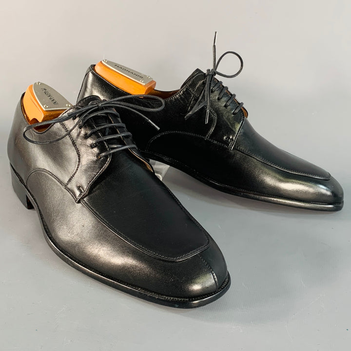 MAGNANNI Size 8.5 Black Leather Derby Split Toe Lace-Up Shoes