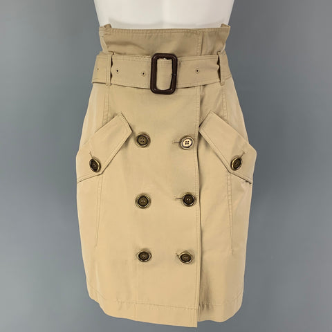 BURBERRY BRIT Taille 6 Jupe ceinturée à double boutonnage en coton kaki