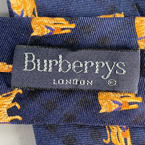 BURBERRYS Navy Gold Tigers Silk Tie