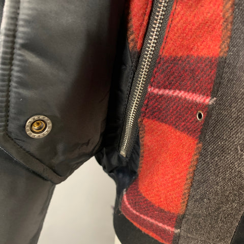 3.1 PHILLIP LIM Size S Black Red Grey Plaid Trim Nylon Bomber Jacket