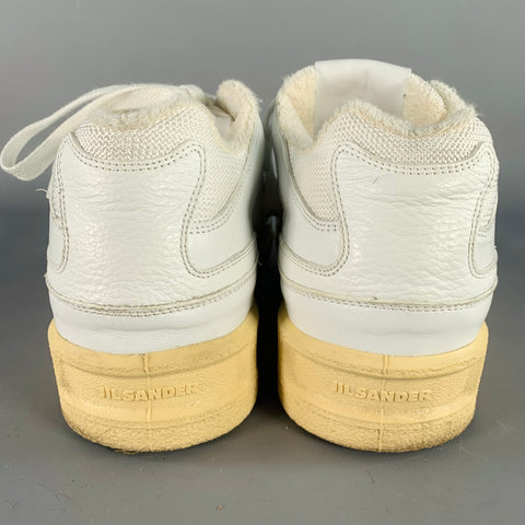 JIL SANDER Size 10 White Leather Rubber Sole Lace-Up Low Top Sneakers