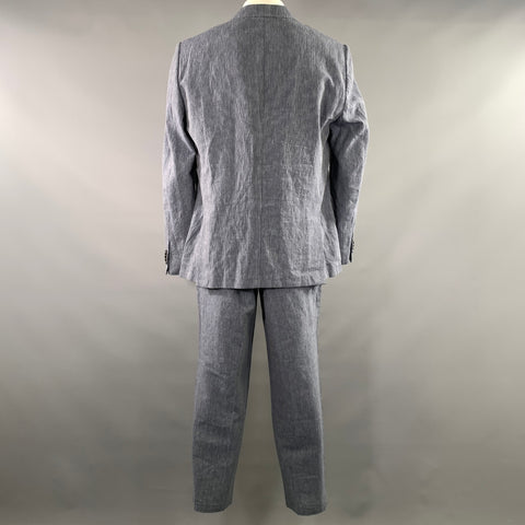 Z ZEGNA Chest Size 48 Navy White Pinstripe Linen Cotton Notch Lapel 38 30 Suit