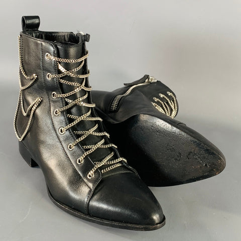 GIUSEPPE ZANOTTI Size 5 Black Leather Chain Side Zipper Ankle Boots