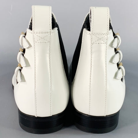 GUCCI Size 7.5 White Black Gold Leather Pointed Toe Pull On Ankle Boots