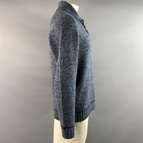 FJALLRAVEN Size L Navy Blue Knit Wool Polyamide Henley Sweater