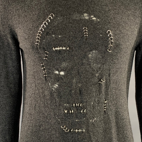 ALEXANDER MCQUEEN AW2017 Size L Grey Distressed Wool & Cashmere Crew Neck Sweater