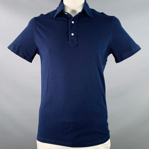 ISAIA Size L Navy Cotton Pique Half Placket Polo