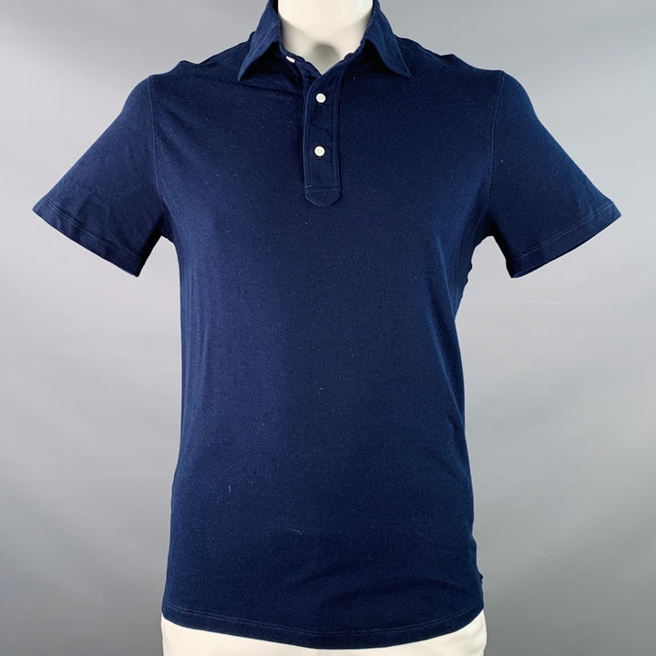 ISAIA Size L Navy Cotton Pique Half Placket Polo