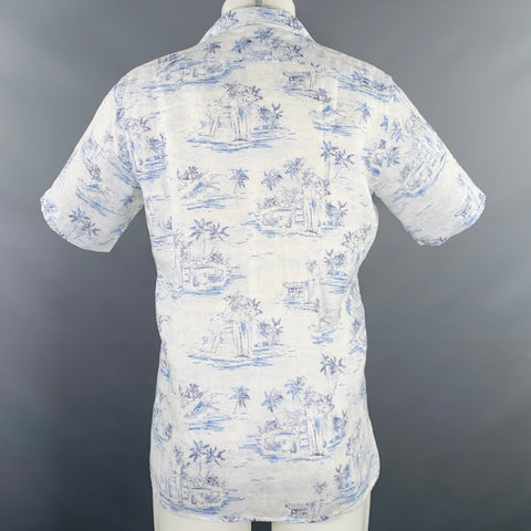 HARTFORD Size M White Blue Linen Camp Short Sleeve Shirt