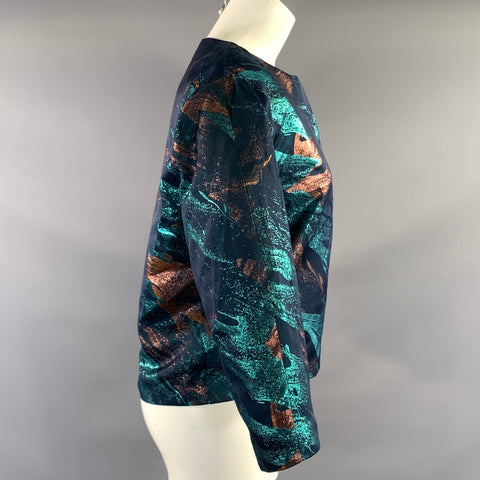 MAJE Size 2 Blue Gold Polyester Blend Abstract Scoop Neck Blouse