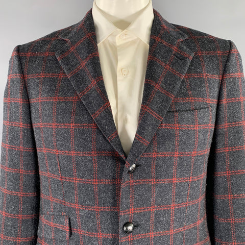 BRIONI Regular Grey Red Window Pane Wool Sport Coat