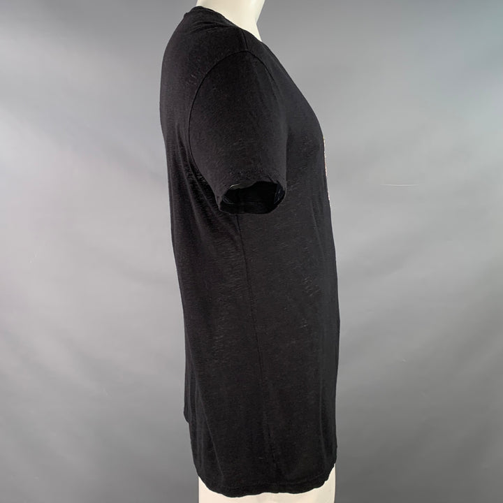 JOHN VARVATOS Size L Black Multi Color Skull Embroidery Short Sleeve T-shirt