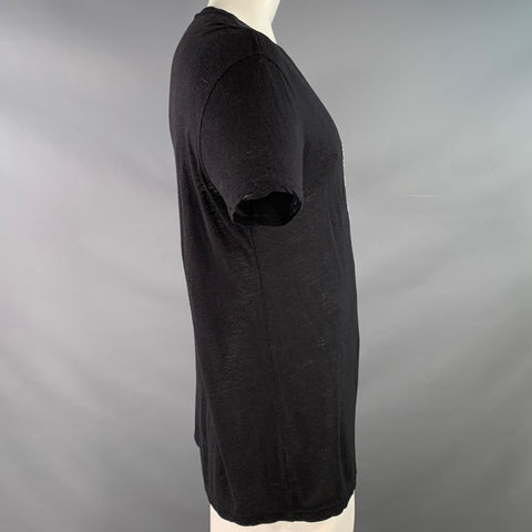 JOHN VARVATOS Size L Black Multi Color Skull Embroidery Short Sleeve T-shirt