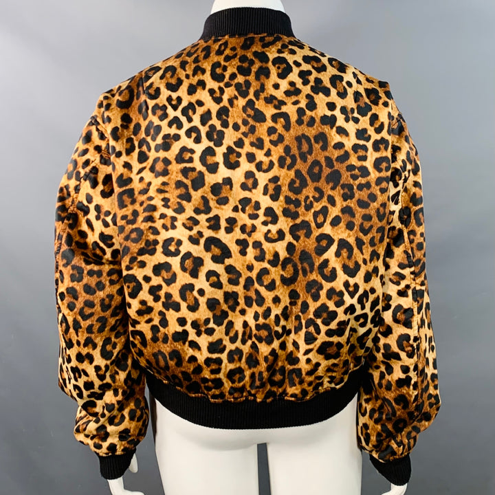 R13 Size L Brown Black Cotton Animal Print Zip Up Bomber Jacket