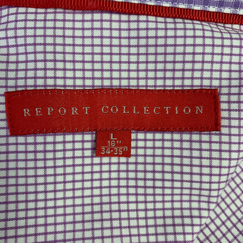 REPORT COLLECTION Size L White Purple Grid Cotton Long Sleeve Shirt