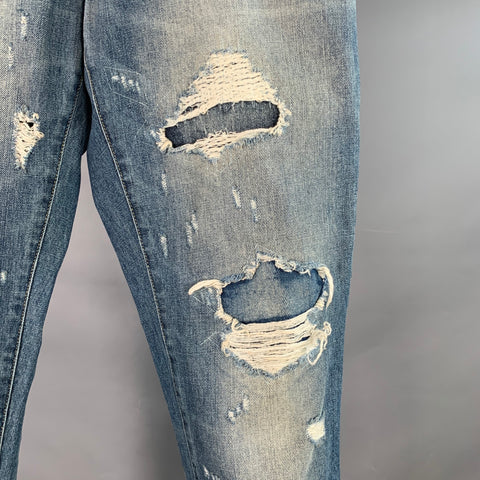 DOLCE & GABBANA Size 30 Blue Distressed Denim Tapered Jeans