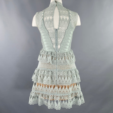 SELF-PORTRAIT Size 2 Blue Sage Polyester Cotton Sleeveless Dress