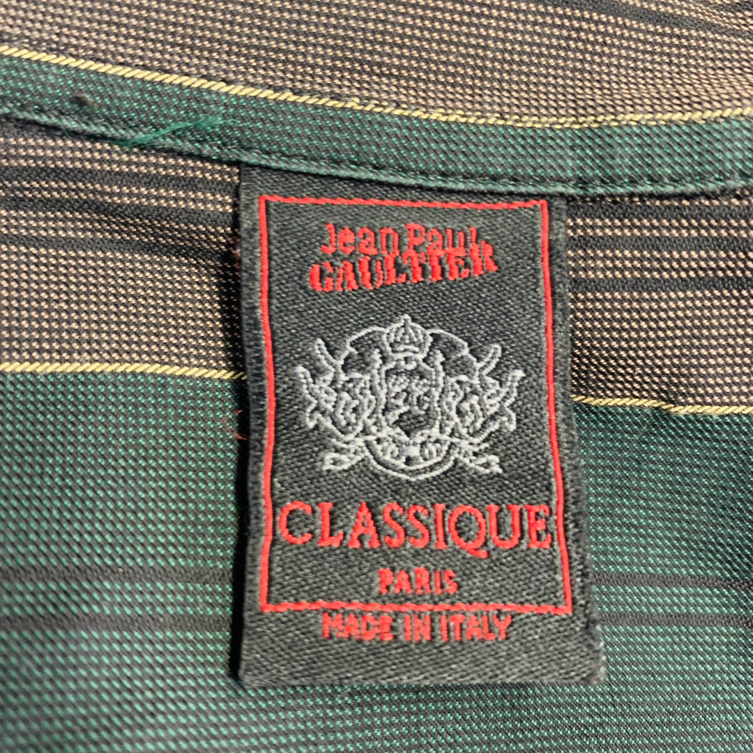JEAN PAUL GAULTIER Size L Green Brown Stripe Sleeveless One Pocket Tie Suit