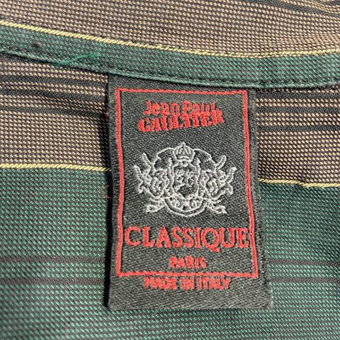 JEAN PAUL GAULTIER Size L Green Brown Stripe Sleeveless One Pocket Tie Suit