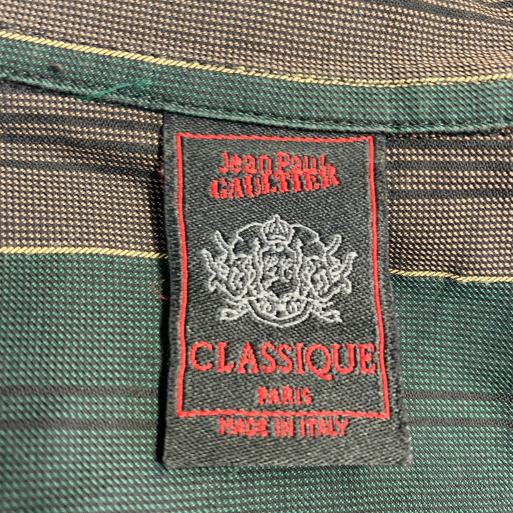JEAN PAUL GAULTIER Size L Green Brown Stripe Sleeveless One Pocket Tie Suit