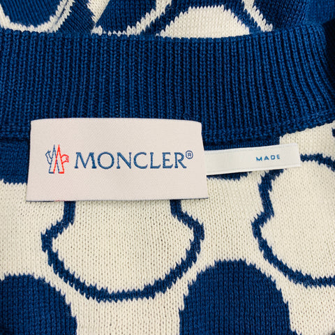 MONCLER Size XL Navy White Logo Cotton Crew Neck Pullover