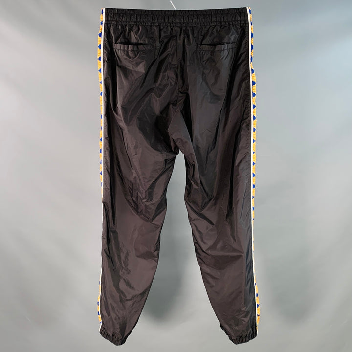 VERSACE Size 36 Black Blue Gold Vertical Stripe Nylon Sweatpants Casual Pants