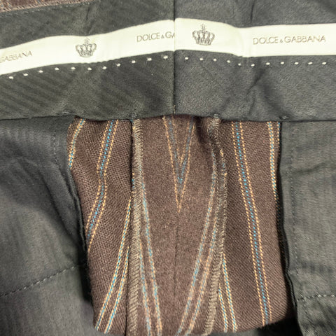 DOLCE & GABBANA Size 32 Brown Grey Wool Blend Stripe Houndstooth Zip Fly Dress Pants
