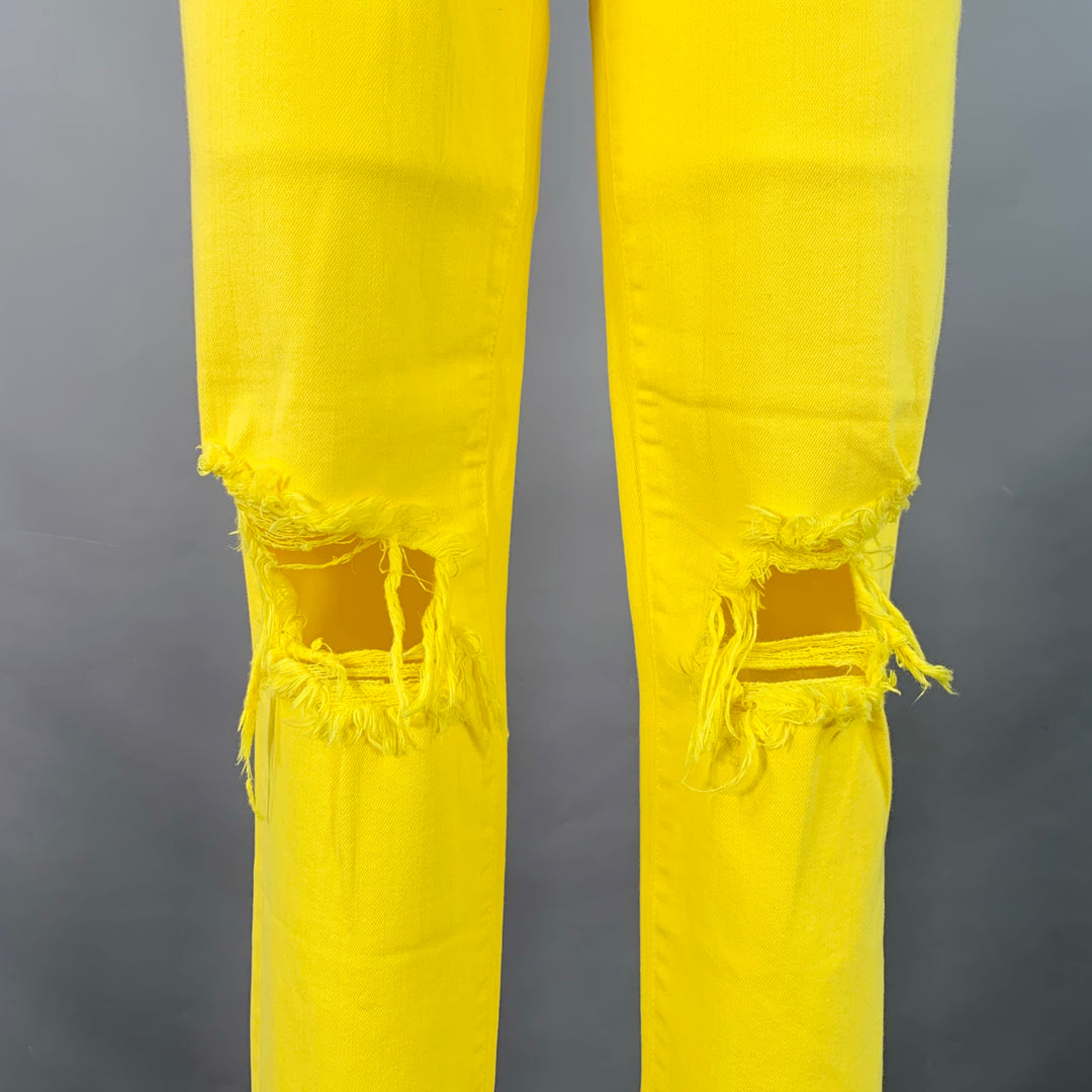 L'AGENCE Size 27 Yellow Cotton Blend Distressed Zip Up Jeans