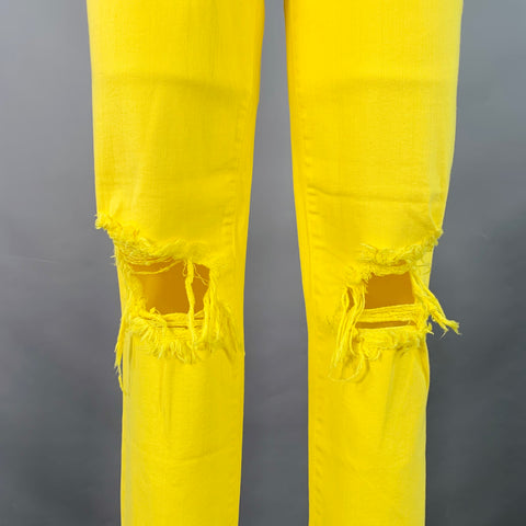 L'AGENCE Size 27 Yellow Cotton Blend Distressed Zip Up Jeans
