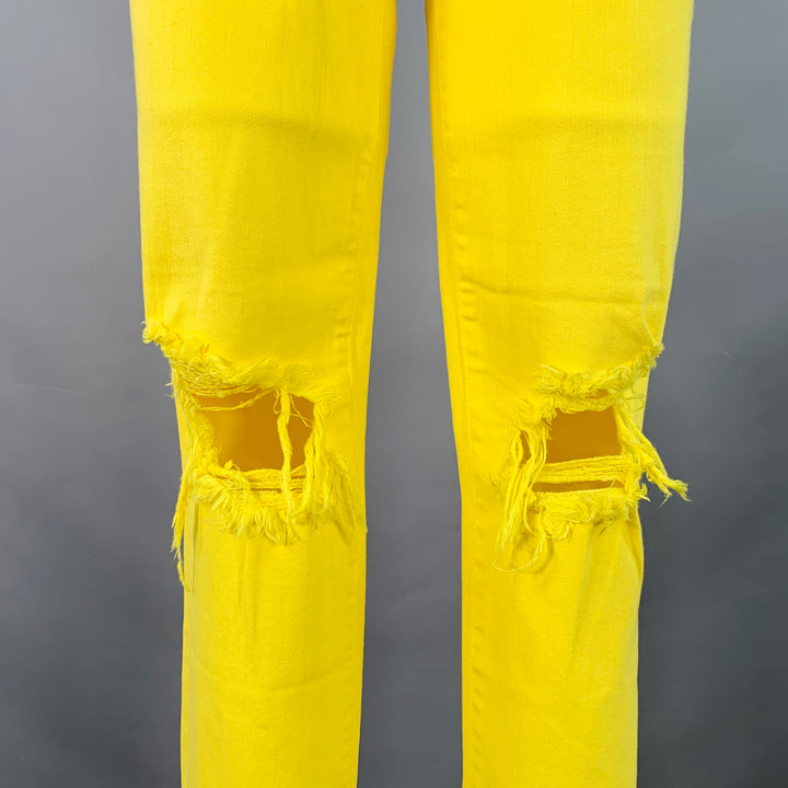 L'AGENCE Size 27 Yellow Cotton Blend Distressed Zip Up Jeans