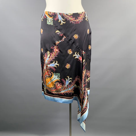 ROBERTO CAVALLI Size L Black Multi-Color Skirt Suit