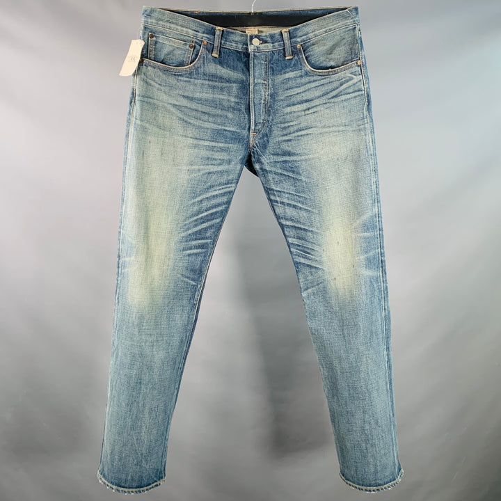 RRL by RALPH LAUREN Size 36 Blue Washed Cotton Selvedge Denim Twill Straight Jeans