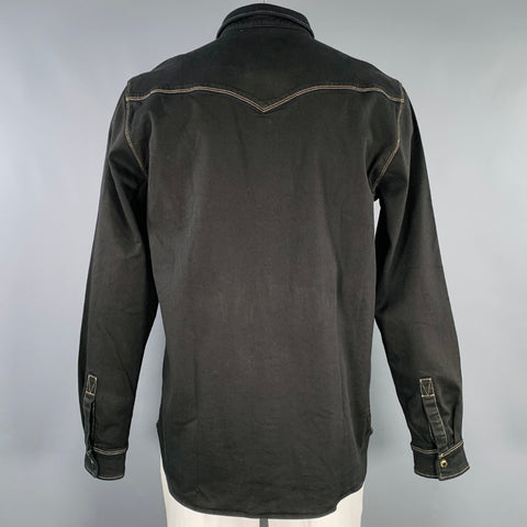 VERSACE JEANS COUTURE Size XL Black Gold Contrast Stitch Snaps Western Long Sleeve Shirt
