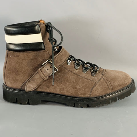 BALLY Size 10.5 Champions Brown Black White Quilted Suede Belted Boots