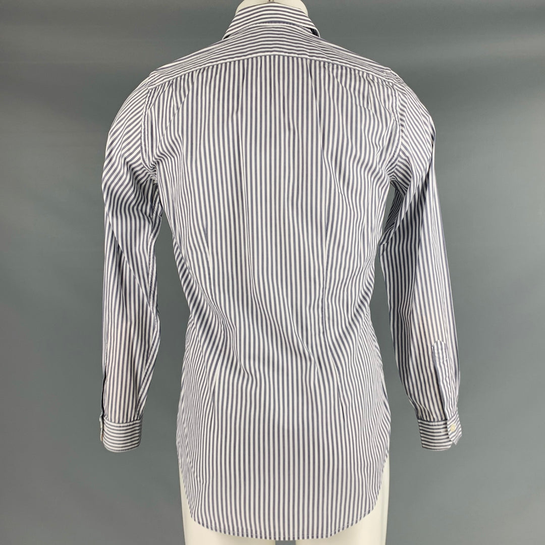 PAUL SMITH Talla S Camisa de manga larga con bolsillo de parche de algodón a rayas blancas y grises