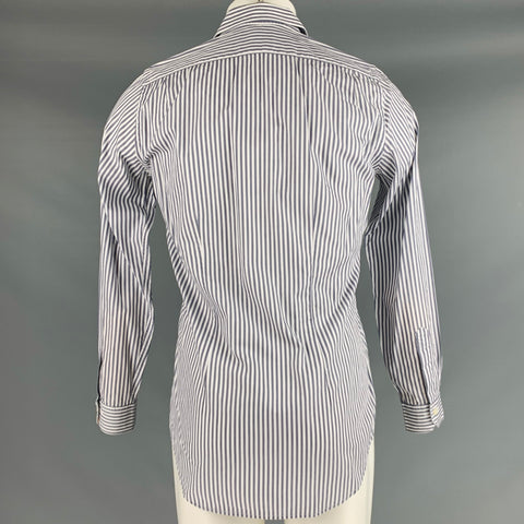 PAUL SMITH Size S White Grey Stripe Cotton Patch Pocket Long Sleeve Shirt