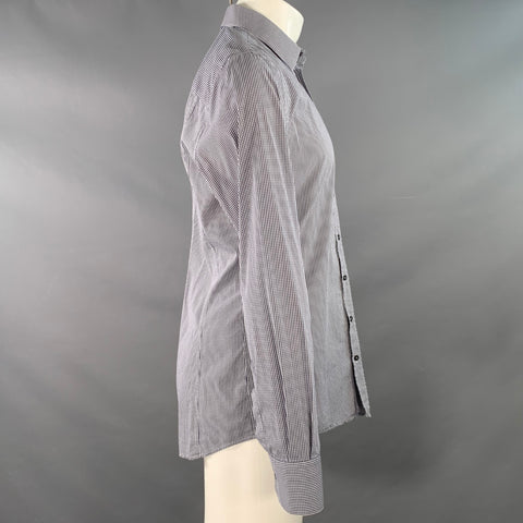 DOLCE & GABBANA Size M Navy White Gingham Cotton Blend Long Sleeve Shirt