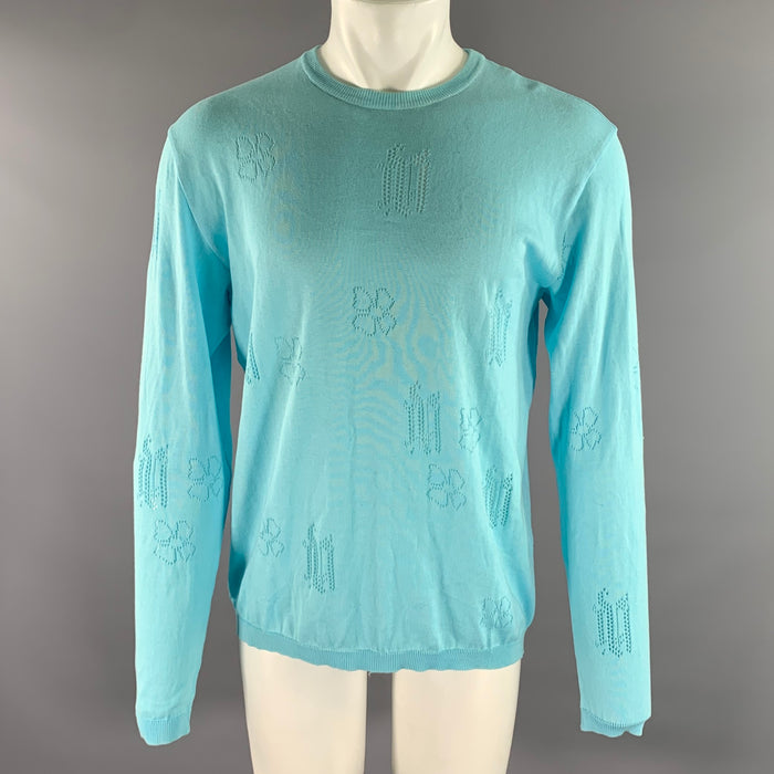 GIANNI VERSACE Size L Light Blue Knitted Cotton Crew-Neck Pullover