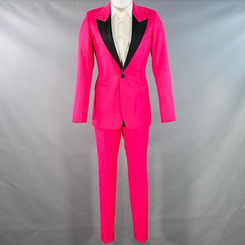 AMI by ALEXANDRE MATTIUSSI Size 36 Fuchsia Pink Black Wool Peak Lapel Suit