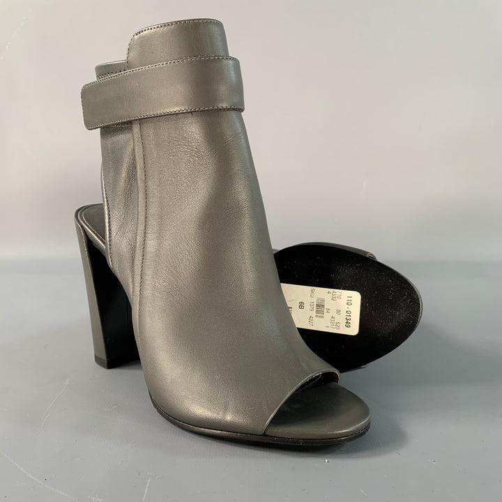 VINCE Size 6 Grey Leather Peep Toe Boots